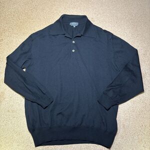 Bally Black Wool Long Sleeve Polo Shirt Size 54 XL I3